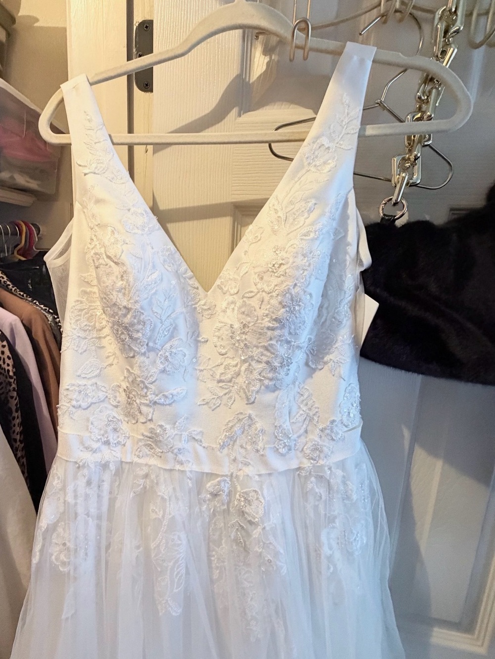 White Lace V-Neck Women's Dress